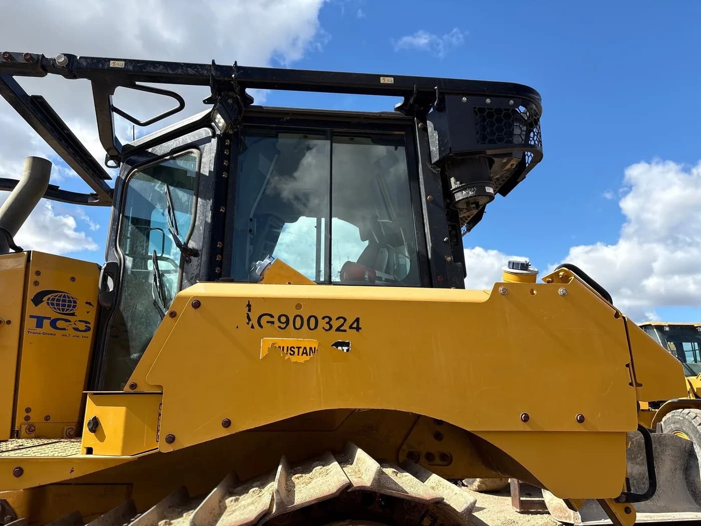 Cab and undercarriage detail on a Caterpillar D6 LGP dozer